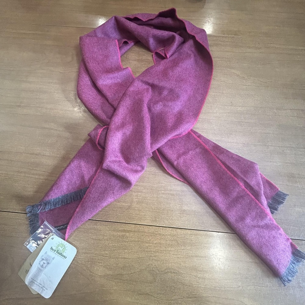 Inca Fashions Scarf Womens 72x12 Pink‎ Berry Baby Alpaca Rectangle Fringe NWT